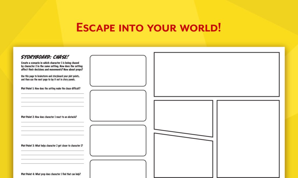 Blank storyboard and comic book page spread